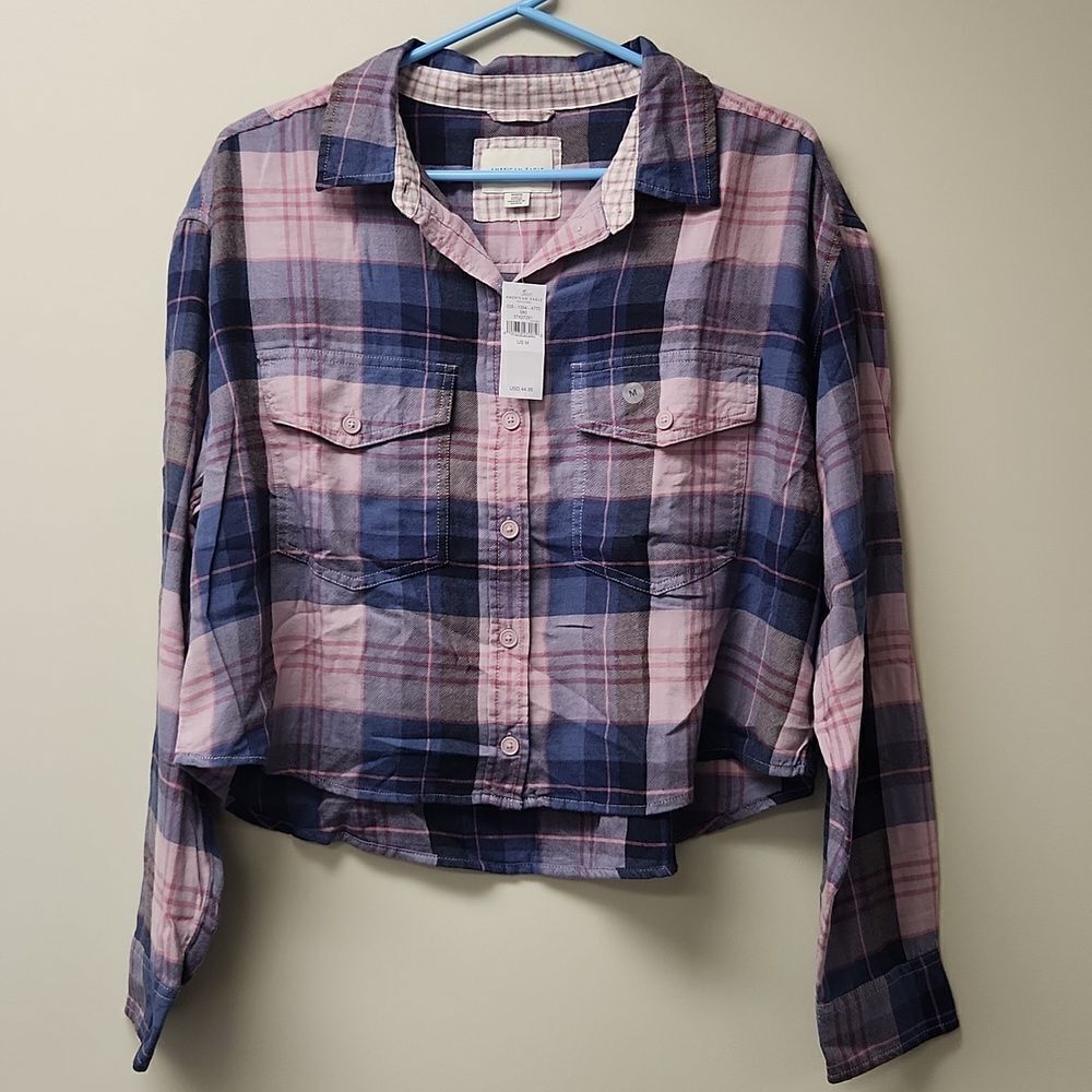 NEW American Eagle Plaid Crop Top M NWT